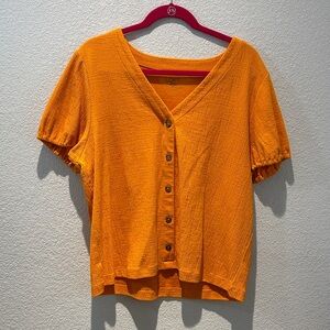 LOFT Orange Short Sleeve Button Front Top size XL
